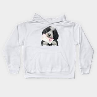 Valentines sheepadoodle pup with a love letter - for your dog-loving valentine Kids Hoodie